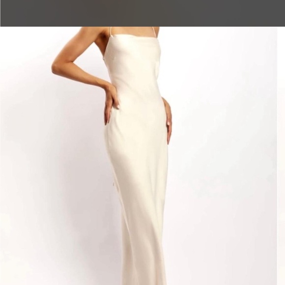 Meshki Dresses & Skirts - Meshki Champagne Satin Maxi Slip Dress with Spaghetti Straps